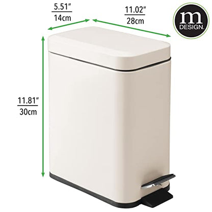 mDesign Small Modern 1.3 Gallon Rectangle Metal Lidded Step Trash Can, Compact Garbage Bin with Removable Liner Bucket and Handle for Bathroom, Kitchen, Craft Room, Office, Garage - Cream/Beige - color: Cream, size: 1.3 Gallon