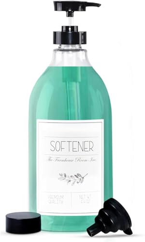 The Farmhouse Room Inc. Fabric Softener Liquid Dispenser - Softener Container for Laundry Room Organization - BPA Free & PET Plastic 1/2 Gallon Pump Bottle Dispenser - w/Waterproof Labels 64oz - style: Softener Bottle