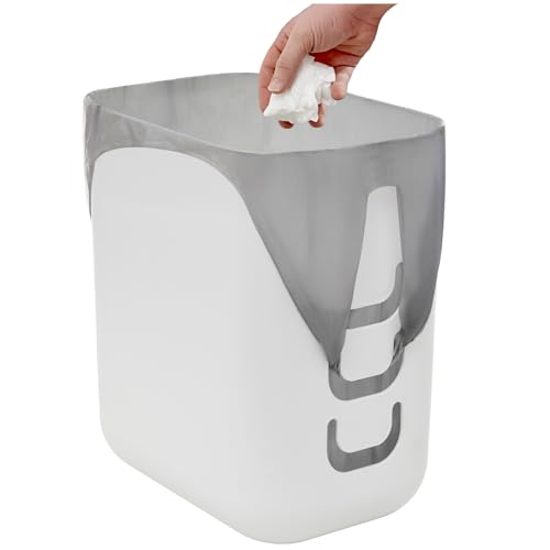 STORi Luup Trash Can (White) - Reuse Grocery Bags - Plastic Garbage Container for Bathroom, Vanity, Laundry Room, Kitchen, Office, Garage - 2.5 Gallon Wastebasket with Hooks to Secure Trash Bags - color: White