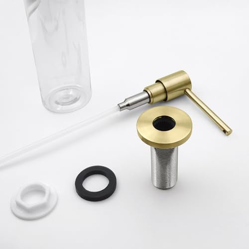 EADOT Brushed Gold All Brass Sink Soap Dispenser for Kitchen Sink Deck Mounted with 17 OZ Above The Sink Refillable PET Bottle Brass Pump Head in Counter Dish Soap Dispenser - color: Brushed Gold