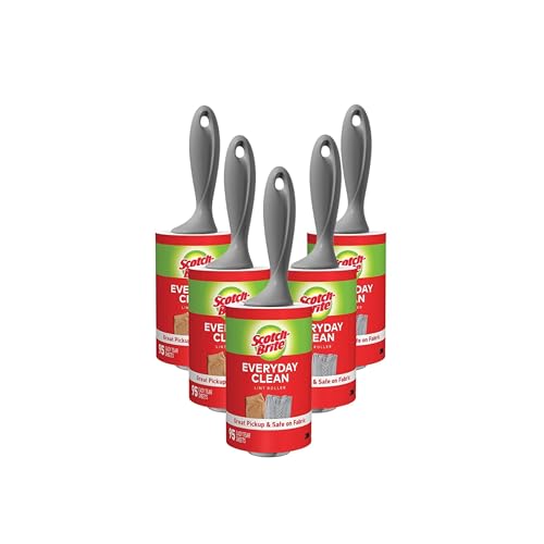 Scotch-Brite Everyday Clean Lint Roller, Lint Remover for Pet Hair, Dark Clothes, Furniture, and Dusty Surfaces, Picks Up Fur & Fluff in Your Home, Car, & Office, 5 Pack, 475 Adhesive Sheets Total - size: 5 Rollers