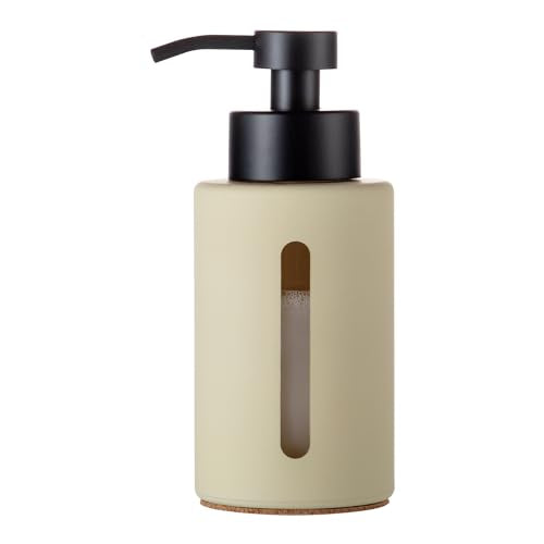 Enra Glass Lotion Dispenser with Window,12oz Bathroom Soap Dispenser Stainless Steel Lotion Hand Pump, Boho Liquid Soap Dispenser Countertop Lotion Bottle for Bathroom(Beige) - color: Khaki/Liquid Type