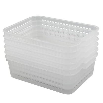 6-Pack Rectangular Plastic Storage Organization Trays, Clear | Turn in Containers, Multipurpose Drawer Trays, Kitchen Pantry Containers, Desk Organizer Bin