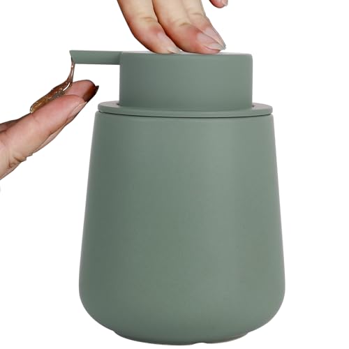 INGOFIN Ceramic Lotion Dispenser - 12oz Refillable Hand Soap Dispenser Bathroom, Modern Liquid Dispenser with Pump, Dish Dispenser for Kitchen, Matte Green - color: Matte Green -Liquid