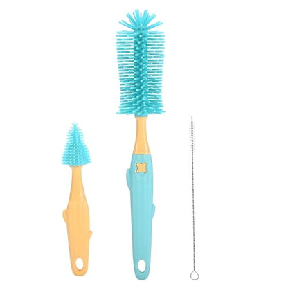 Baby Bottle Brush Set 3-in-1, Silicone Bottle Brush with Wall Mount Holder, 11" Long Handle Bottle Brush + Nipple Brush + Straw Brush Cleaner for Baby Bottles, Cups, Straws – BPA Free (Blue) - color: Navy Blue