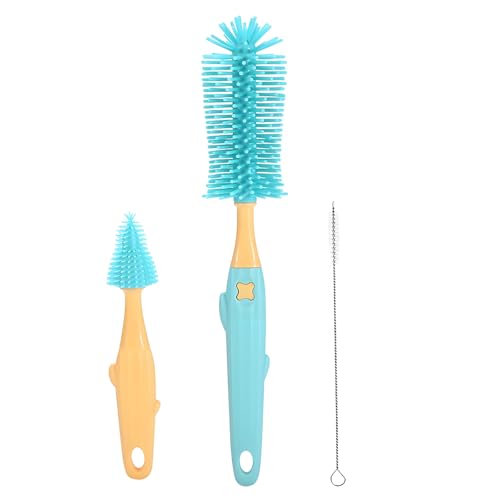 Baby Bottle Brush Set 3-in-1, Silicone Bottle Brush with Wall Mount Holder, 11" Long Handle Bottle Brush + Nipple Brush + Straw Brush Cleaner for Baby Bottles, Cups, Straws – BPA Free (Blue) - color: Navy Blue
