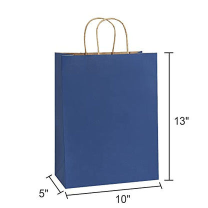 BagDream Gift Bags 50 Pack 10x5x13 Navy Blue Kraft Paper Bags Gift Bags with Handles, Retail Merchandise Bags Wedding Party Favor Bags Bulk Recycled Shopping Paper Bags Sacks - color: Navy Blue