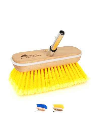 BLUEWING 8in Deck Brush Head with Soft/Medium/Hard Bristle Marine Scrubbing Washing Outdoor Boat Cleaning Tools - color: Yellow, style: Soft