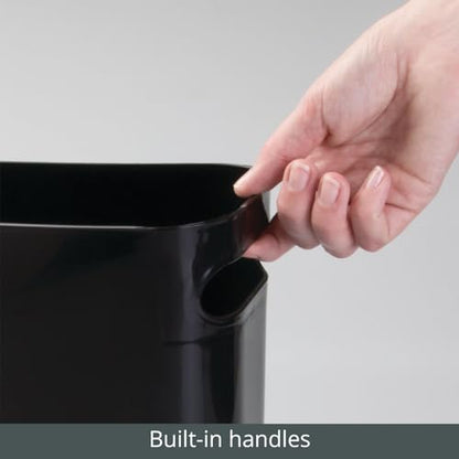 mDesign Plastic Small Trash Can, 1.5 Gallon/5.7-Liter Wastebasket, Narrow Garbage Bin with Handles for Bathroom, Laundry, Home Office - Holds Waste, Recycling, 10" High, Aura Collection, Black - color: Black
