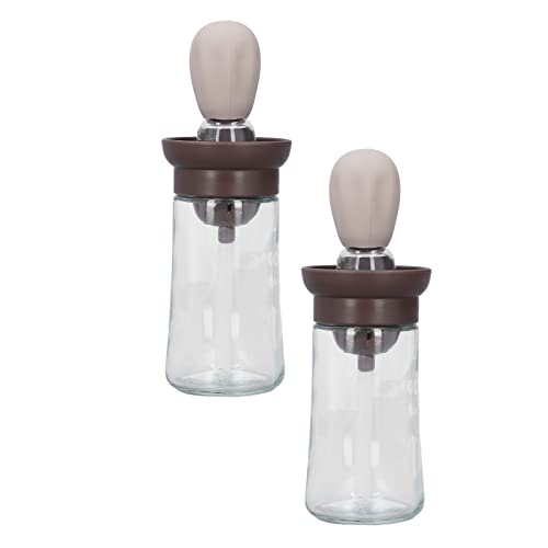 Srliya 2pcs Oil Container with Silicone Brush Oil Dispenser Bottle for Kitchen Grilling Baking Cooking (Coffee Color) - color: Coffee Color