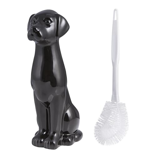 Black Labrador Ceramic Toilet Brush Holder with Plastic Brush Set by Allure Home Creation - color: Black Labrador