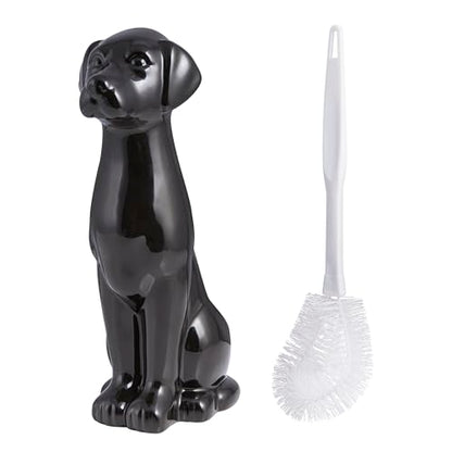 Black Labrador Ceramic Toilet Brush Holder with Plastic Brush Set by Allure Home Creation - color: Black Labrador