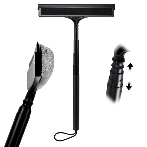 Window Squeegee with Flip-Head, Shower Squeegee 16-59" Long Handle Telescopic Pole & 30% Thicker Blade, Shower Squeegee for Glass Doors, Shower, Car, Windows, Bathroom