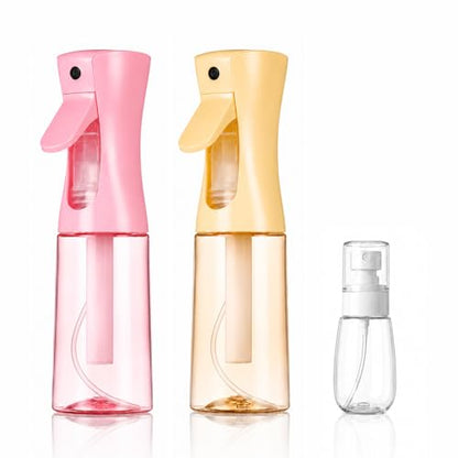 3 Pack Spray Bottles, Continuous Mist Sprayer, Water Spray Bottle for Hair, Hair Mister, 200ml x2 + 30ml Refillable Fine Mist Set - for Styling, Plants, Cleaning & Home Use (Pink & Yellow) - color: Pink+Yellow