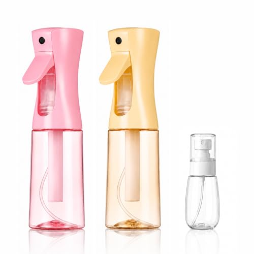 3 Pack Spray Bottles, Continuous Mist Sprayer, Water Spray Bottle for Hair, Hair Mister, 200ml x2 + 30ml Refillable Fine Mist Set - for Styling, Plants, Cleaning & Home Use (Pink & Yellow) - color: Pink+Yellow