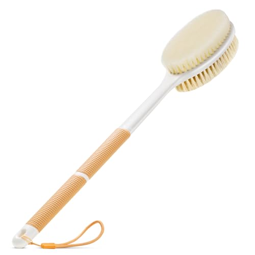Backski Body Scrubber Anti Slip for Shower, Shower Brush Long Handle with Stiff and Soft Bristles, Body Wash Exfoliating Back Scrubber for Bath or Dry Brushing Body Brush(Orange) - color: Orange