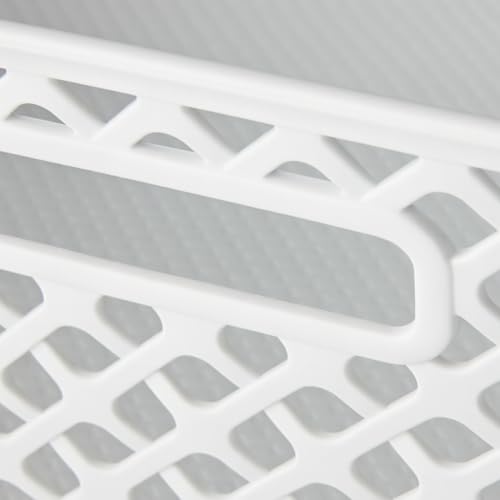 Medium Decorative Plastic Storage Basket, White Organizer Bin, 14 x 11.5 x 5.3 Inches for Home, Closet, Bathroom, Kitchen Organization