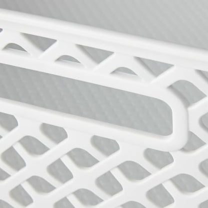 Medium Decorative Plastic Storage Basket, White Organizer Bin, 14 x 11.5 x 5.3 Inches for Home, Closet, Bathroom, Kitchen Organization