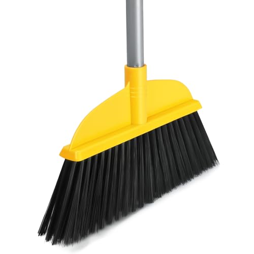 Broom for Hardwood Floors Indoor Sweeping Brooms with Soft Bristles and 55” Long Handle for Tile Laminate Deck Hard Floor Cleaning-Yellow - color: C-yellow&black