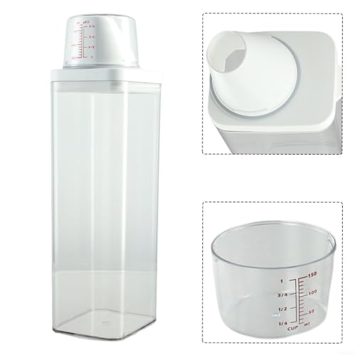 Laundry Detergent Dispenser with Airtight Lid and Measuring Cup, Transparent AS Body, Silicone Seal Moisture-Proof Storage Container for Home Organization(1100ml) - size: 1100ml