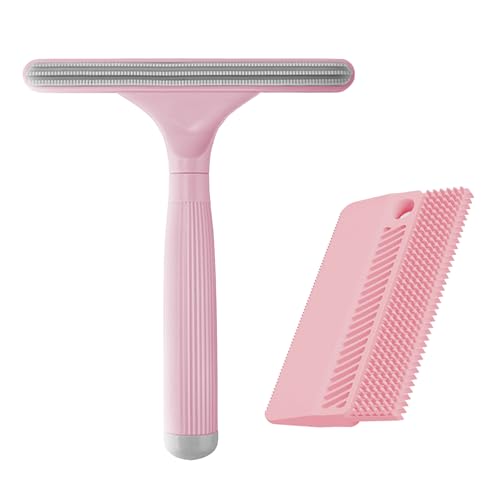 2 Pack Portable Pet Dogs Cats Hair Remover Lint Removal Shaver Tool Fur Scraper Carpet Rake for Couch Furniture Car Mats Fabric Sofa Clothes Bedding Pink - color: Pink