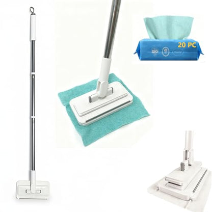 Clip on Mini Mop for Kitchen Counter & Floor – No Wash & Cloth Changing Lazy Mop | Automatic Gripping & Zero-Touch Press-Grip System with 20 Cloths - size: 1 mini mop+20 cloths