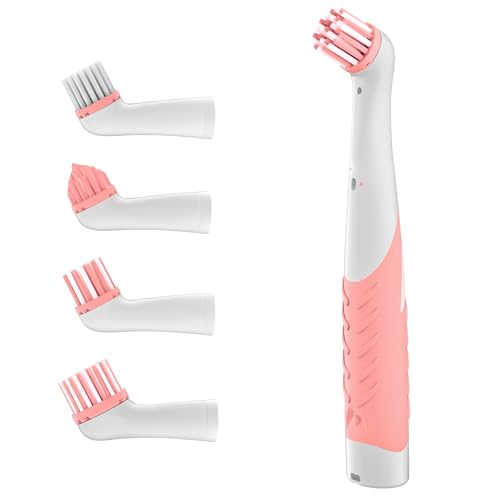Electric Brush with 4-in-1 Multiple Brush Heads, Cordless Motorized Cleaning Brush for Bathroom, Toilet, Kitchen, Tile, Crevice - color: Red