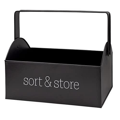 AuldHome Design Enamelware Farmhouse Caddy w/Handle (Black), Vintage Style Sort and Store Carryall - color: Black