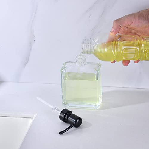 Square Clear Glass Dish Soap Dispenser Set 2 Pack, Black Refillable Hand Soap Dispenser with Rust Proof Stainless Steel Pump 2 x 13.5 oz Lotion Dispenser for Bathroom Vanity Kitchen - color: Black, size: 2X13.5oz-Square