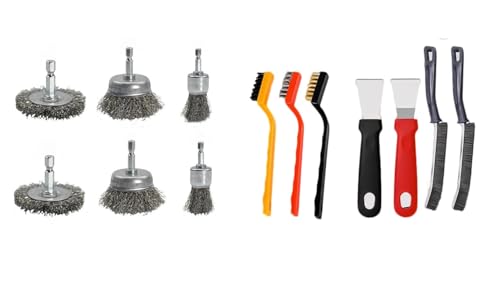 13 Pack Carbon Steel Wire Wheel Brush Set, Wire Brush for Drill, Nylon/Brass/Stainless Steel Bristles Multi-Purpose Cleaning Tool for Rust, Dirt, Paint Scrubbing, Kitchen & Home Use