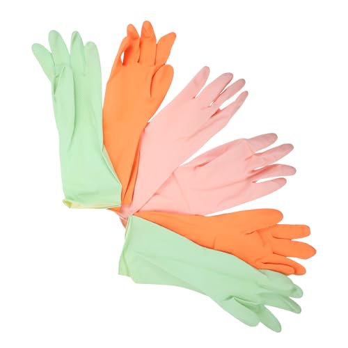 SUPVOX Reusable Latex Kitchen Dishwashing Gloves Non-slip Medium Size Household Cleaning Gloves 3 Pairs Colorful Set for Dish Cleaning and Food Prep