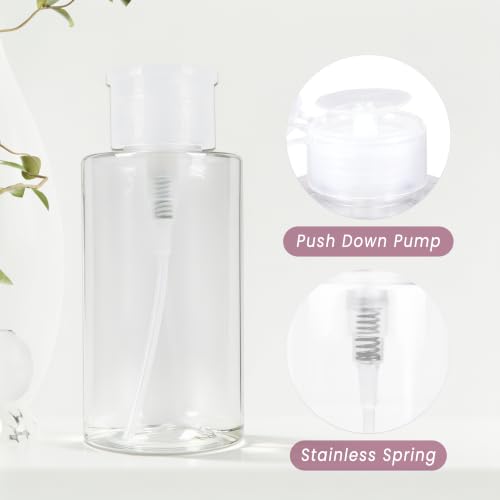 10oz Clear Push Down Pump Dispenser Empty Refillerble Bottle with Flip Top Cap - for Nail Polish, Travel, Cosmetics Packaging - color: Clear, size: 10 Ounce - 1 Bottle
