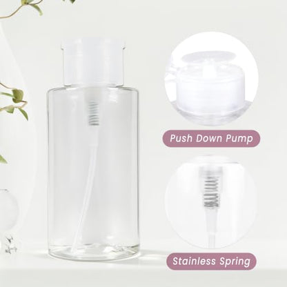 10oz Clear Push Down Pump Dispenser Empty Refillerble Bottle with Flip Top Cap - for Nail Polish, Travel, Cosmetics Packaging - color: Clear, size: 10 Ounce - 1 Bottle