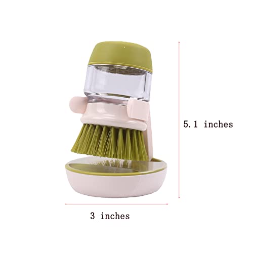 Dish Brush with Soap Dispenser, Dishwashing Kitchen Scrub Brushes Dish Scrubber with Holder Drip Tray, for Cleaning Pan, Pot, Sink(Grey) - color: Gray