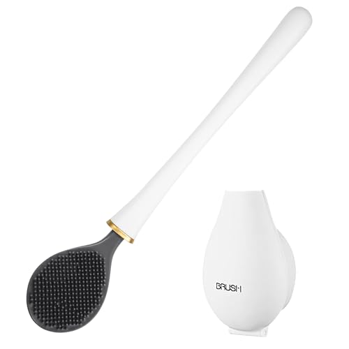 Modern Flexible Silicone Toilet Caspa, Silicone Toilet Bowl Brush and Holder Set, Flat Flexible Brush Holder Set, Water Drop Toilet Brush, Toilet Wand Cleaning Kit Wall Mounted, White