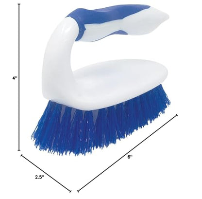 LOLA Iron Shaped Handled Scrub Brush, Ergonomic Handle, No Slip Grip, Fiber Bristles, Heavy Duty Tile & Floor Cleaner, 1 Pack