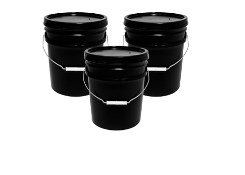 MKS Plastics 5-Gallon Bucket with Airtight Lid – Made in USA, Food Grade BPA Free Plastic, Heavy Duty Multi-Use, Metal Handle with Grip, Stackable Storage – Black, 3 Pack - color: 5 Gallon - Black, size: 3