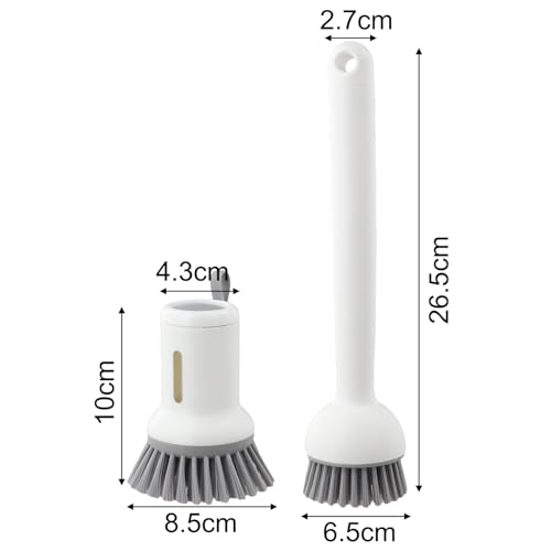 2-Pack Kitchen Cleaning Brushes with Soap Dispenser & 360° Rotating Long Handle – Silicone and PET Dishwashing Tools for Pots, Pans, Sinks, Countertops, Stoves, Tiles, Cutting Boards White - color: White