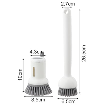 2-Pack Kitchen Cleaning Brushes with Soap Dispenser & 360° Rotating Long Handle – Silicone and PET Dishwashing Tools for Pots, Pans, Sinks, Countertops, Stoves, Tiles, Cutting Boards White - color: White