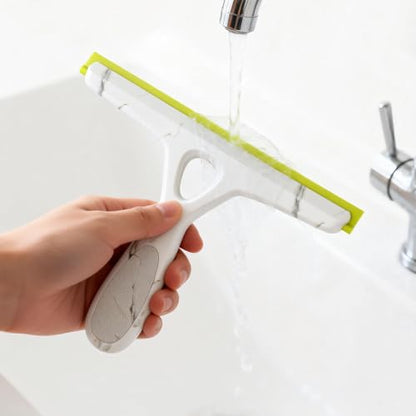 Window Squeegee with Ergonomic Handle, Shower Squeegee for Glass Doors, White and Green, Non-Slip Grip, Glass Cleaning Tool for Windows(Set of 2)