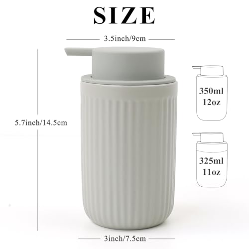 BosilunLife Dish Hand Soap Dispenser - Liquid Pump Soap Dispenser for Bathroom Decro 12oz Ceramic Kitchen Dish Dispenser with Rust-Proof Liquid Pump Modern Refillable Lotion Bottles - color: Light Grey Lotion Pump