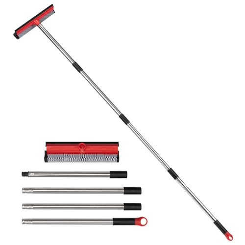 2 in 1 Standard Window Squeegee, Home Window Cleaner with 59" Poles,Washing Squeegee Suit for Glass Door Cleaner, Multi-Use Car Windshield Cleaning Tool with Long Handle for High Outdoor Windows