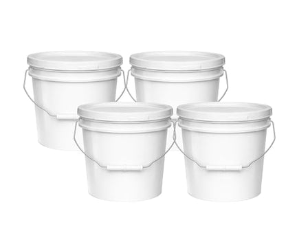MKS Plastics 2-Gallon Bucket with Airtight Lid – Made in USA, Food Grade BPA Free Plastic, Heavy Duty Multi-Use, Metal Handle with Grip, Stackable Storage – White, 4 Pack - color: 2 Gallon - White, size: 4