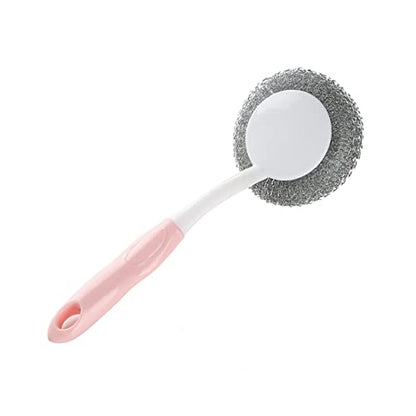 Dish Washing Brush with Handle Steel Ball Scrubber for Pots Pans Glasses Bowls Ergonomic Non-Slip Grip Hanging Hole Pink 9.84 X 3.54 X 0.39 in
