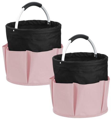 2Pcs 17L Shower Caddy with 6 Pockets, Portable Cleaning Caddy in 600D Oxford Fabric, Cleaning Supplies Bucket with Handle, Multifunctional Storage Basket for Dorm, Family, Black with Pink - color: Black with Pink, size: 2PCS