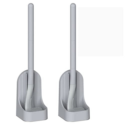 Toilet Brush, Long Handle Golf Toilet Brush with Holder 360° Deep Cleaning Flexible Silicone Toilet Cleaner Brush Wall Mounted for Bathroom (2Pcs Grey) - color: 2pcs Grey