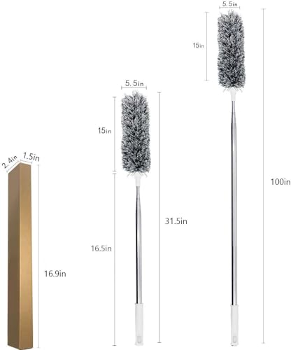 UIMO Microfiber Ceiling Fan Cleaner with 30–100" Telescopic Pole – Extendable Duster for High Ceilings and Fans, Bendable Washable Head, Reusable Cleaning Tool for Furniture, Cars, Keyboard - color: White