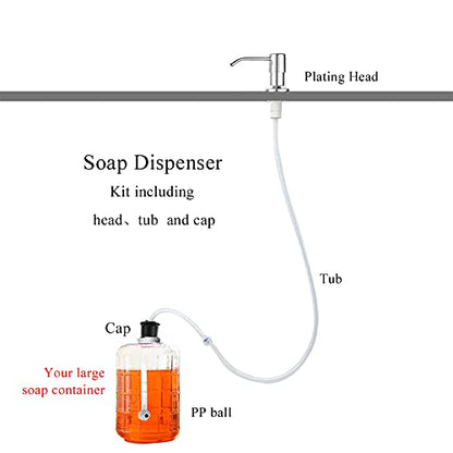 Soap Dispenser for Kitchen Sink and Extension Tube Kit, Stainless Steel with 47 Inches Tube Connects Directly to Soap Bottle, Hand and Dish Soap Dispenser Pump, Chrome - color: Plating