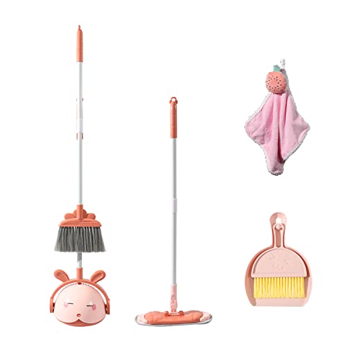 Midoneat Kids Cleaning Toy Set, Mini Child Broom, Mop and Dustpan, Little Housekeeping Helper Set ,Pretend Home Cleaning Play Set for Toddler Height 75-115cm ,6pcs (Pink) - color: Pink