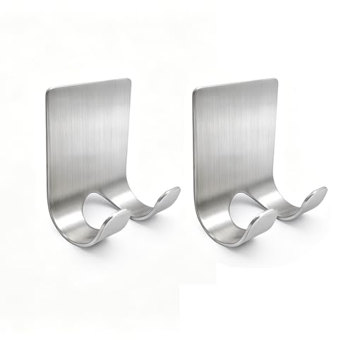 Razor Holder Shaver Hook Hanger Stand(2 Pack)Self Adhesive Stainless Steel Heavy Duty Utility Storage Hook,Shower Hook for Razor,Bathroom Kitchen Organizer for Plug Robe Towel Loofah Bathrobe Coat - color: Silver